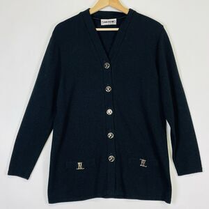 San Remo Laura Knits Vintage Black Gold Hardware Cardigan Sweater Women's Medium